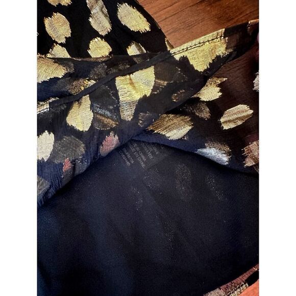 Rebecca Taylor Black Gold Metallic Spotted Silk Off Shoulder Ruffle Top Size S - Picture 10 of 11